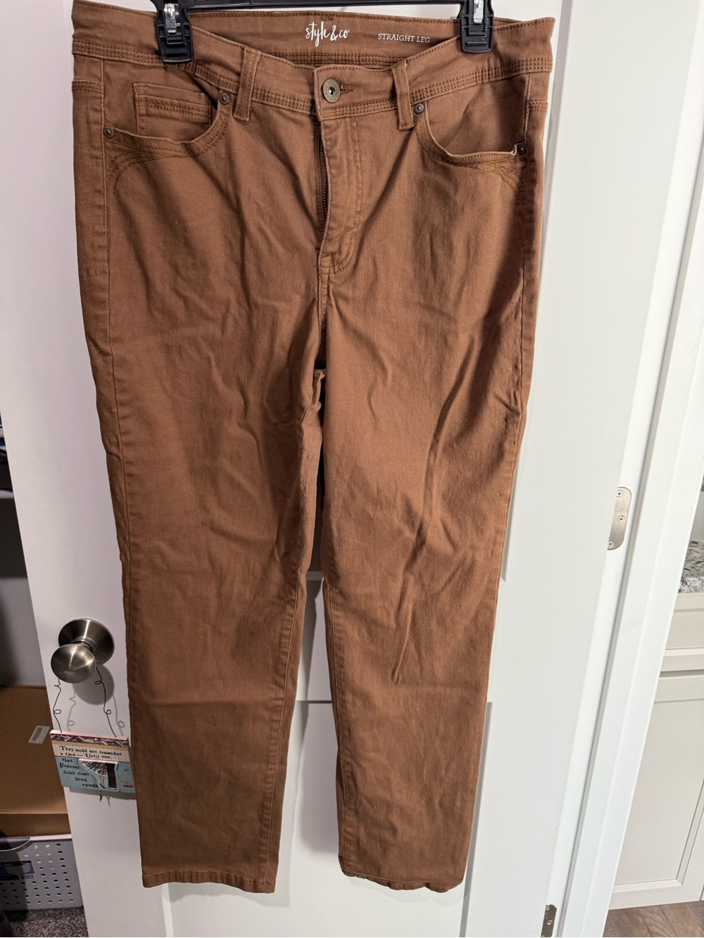 Style & Co. Tan Curvy Fit Straight-Leg Pants